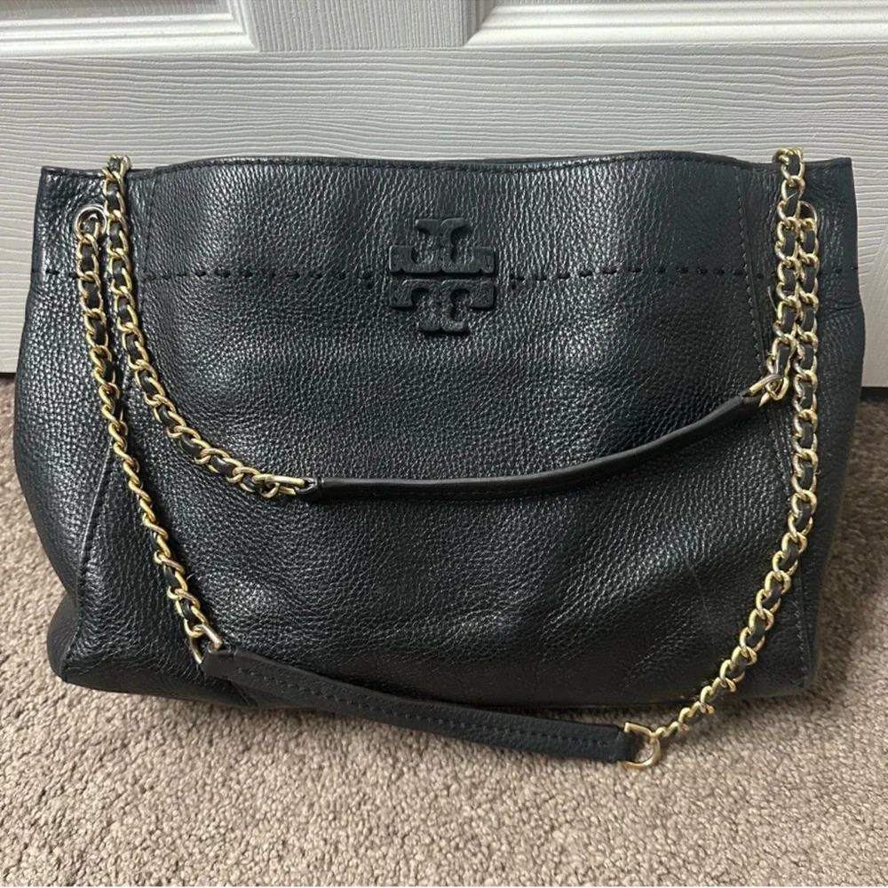 Tory Burch Black Shoulder Bag with Gold Accents